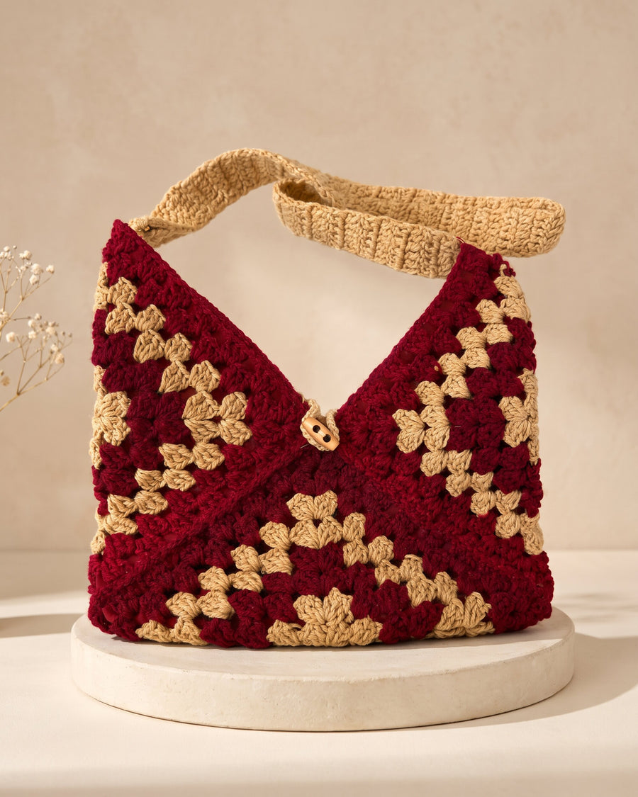 Mosaic Purse, Maroon, handmade crochet by House of Reena