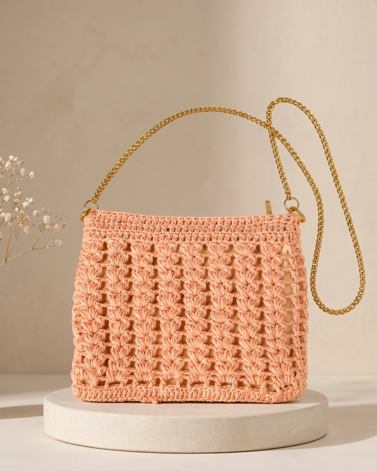 Peach Sling Bag, handmade crochet by House of Reena