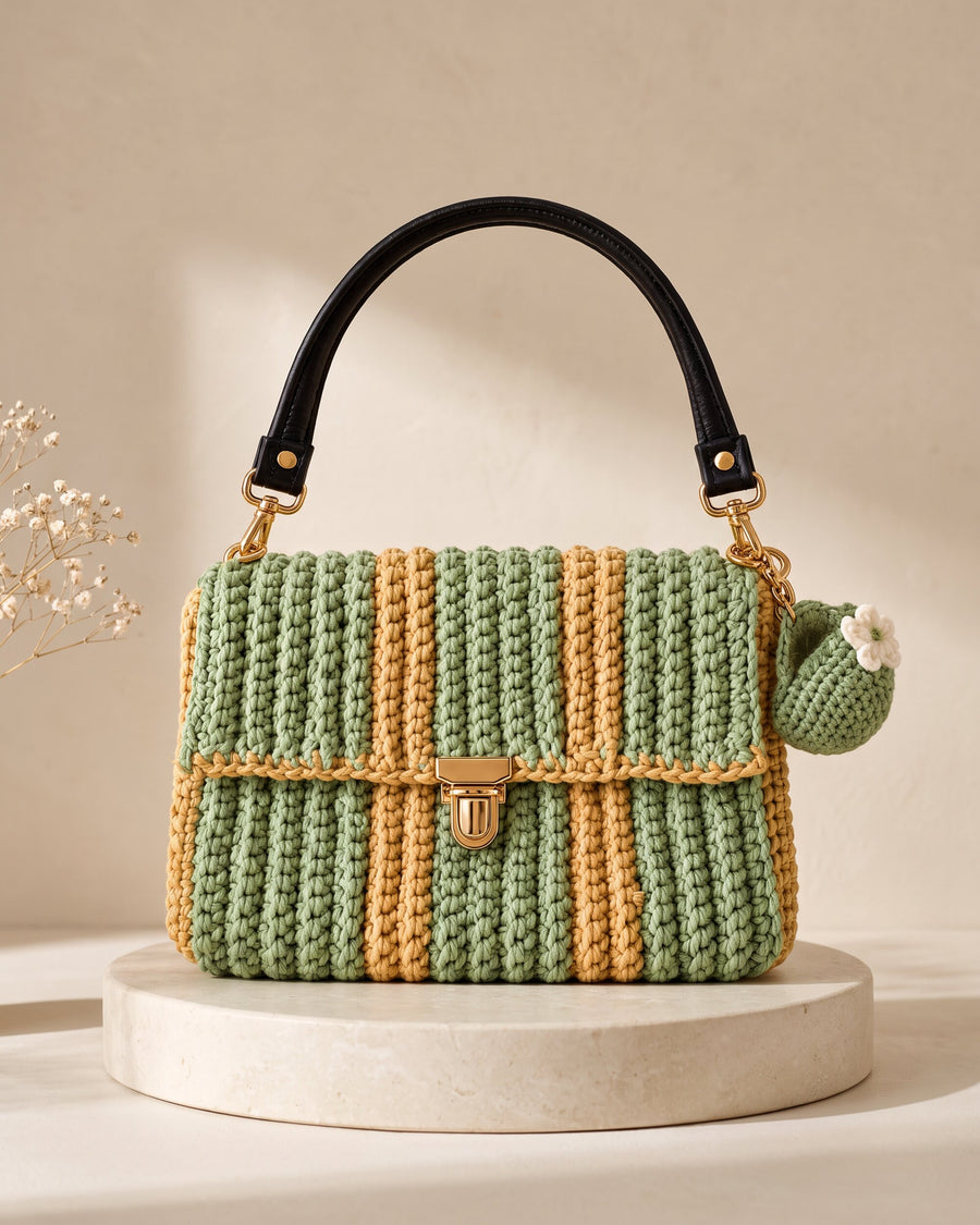 Sage & Beige Handbag, handmade crochet by House of Reena