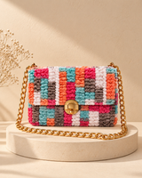Multicolour Flap Sling Bag — warm beige pedestal product photo