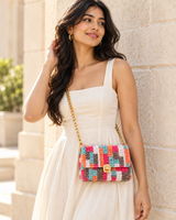 Multicolour Flap Sling Bag — model carrying the bag