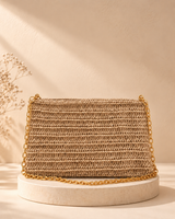 Beige Chain Sling Bag — warm beige pedestal product photo