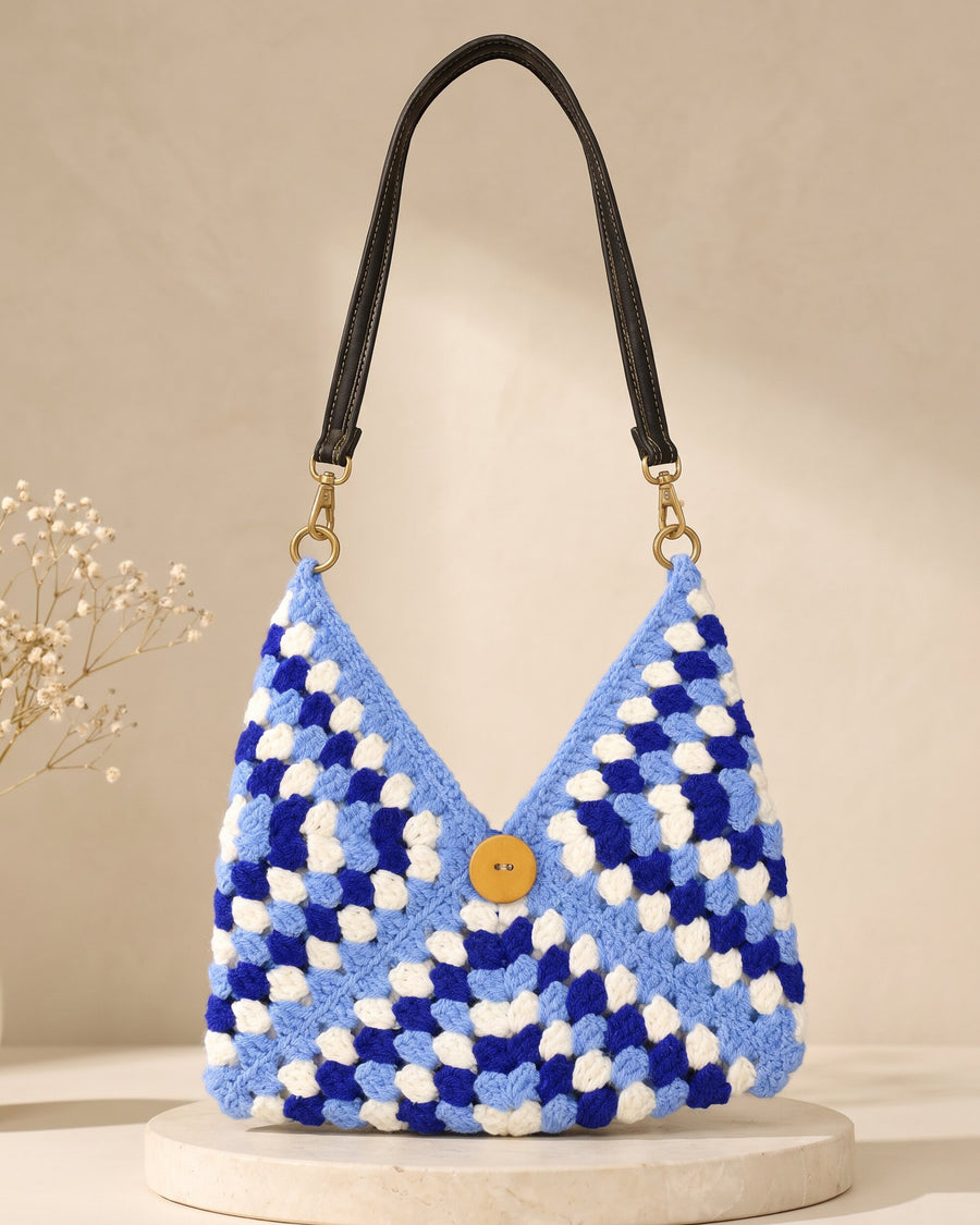 Blue Mosaic Shoulder Bag, handmade crochet by House of Reena