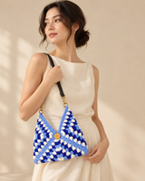 Blue Mosaic Shoulder Bag — model holding the bag