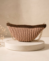 Blush Mocha Crescent Sling Bag, handmade crochet by House of Reena