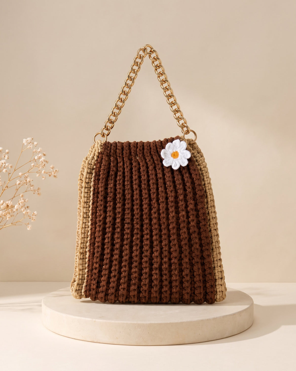 Cocoa Daisy Shoulder Bag, handmade crochet by House of Reena