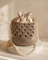 Drawstring Potli, Gold Lace, handmade crochet by House of Reena