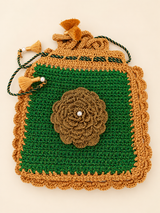 Festive Rose Potli — Green colour with crochet handle, HouseOfReena