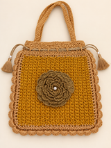 Festive Rose Potli — Golden colour with crochet handle, HouseOfReena