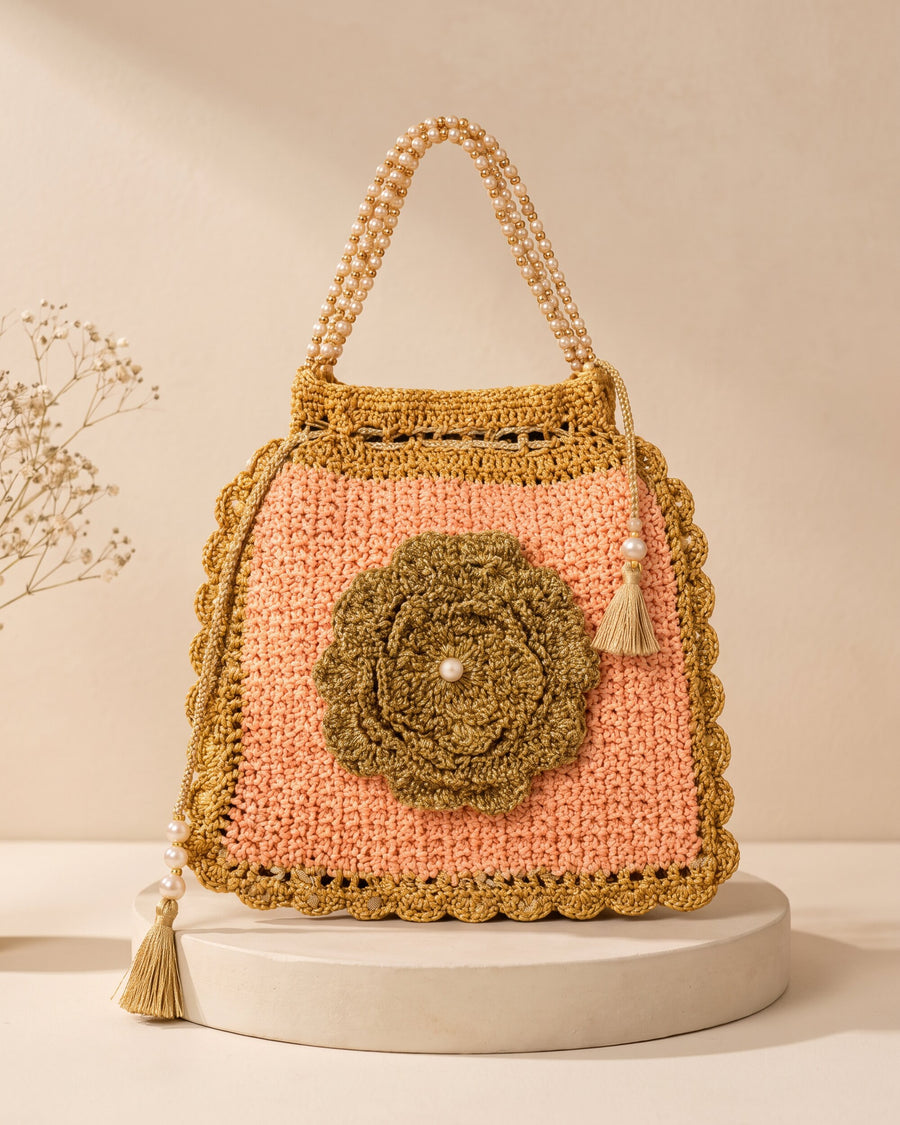Festive Rose Potli, handmade crochet by House of Reena