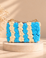 Blue and off-white flower chain bag
