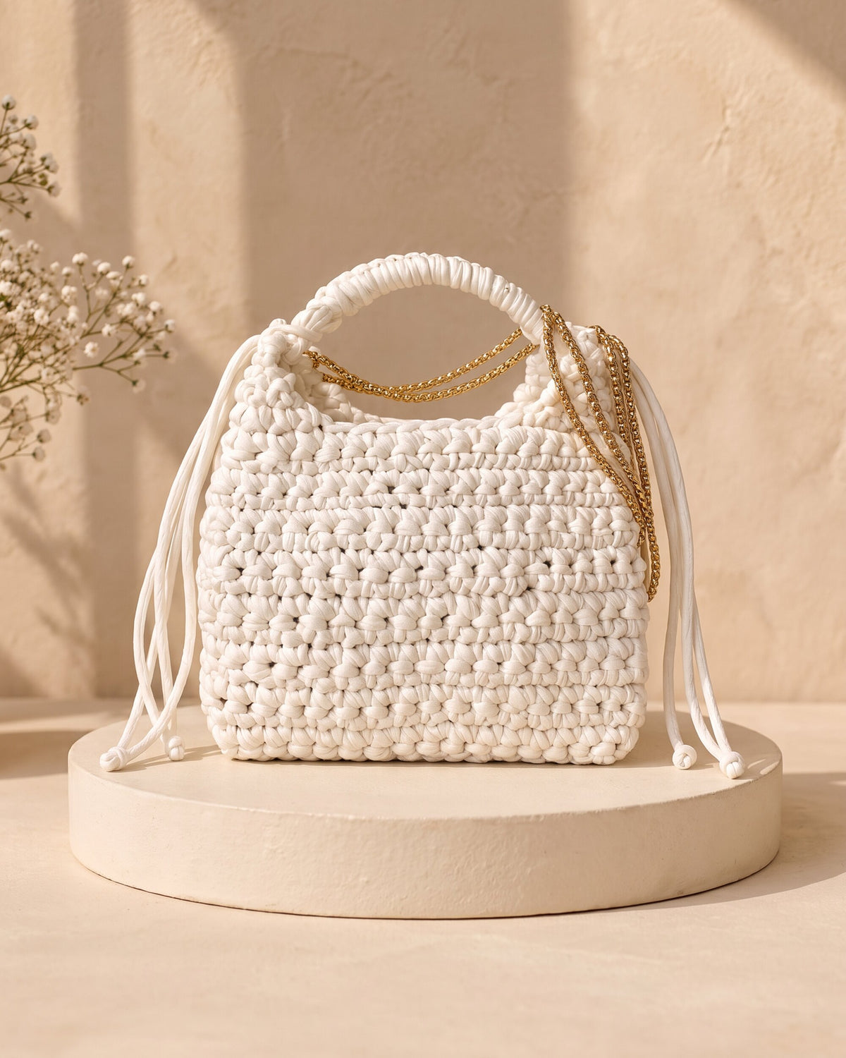 Ivory Side Sling Bag, handmade crochet by House of Reena