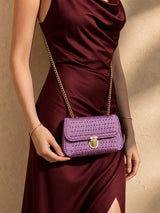 Mauve Elegance Flap Bag worn crossbody