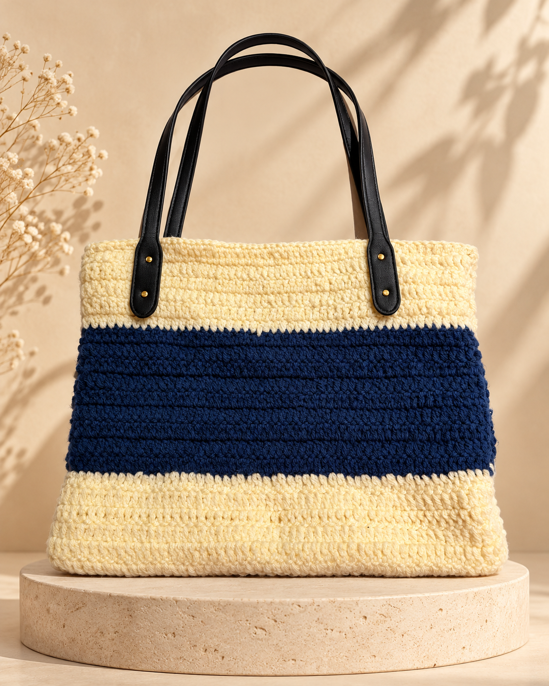 Navy & Beige Laptop Bag in acrylic yarn — HouseOfReena
