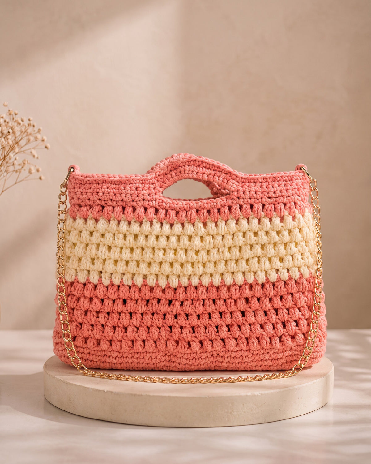 Peach & Cream Laptop Bag, handmade crochet by House of Reena