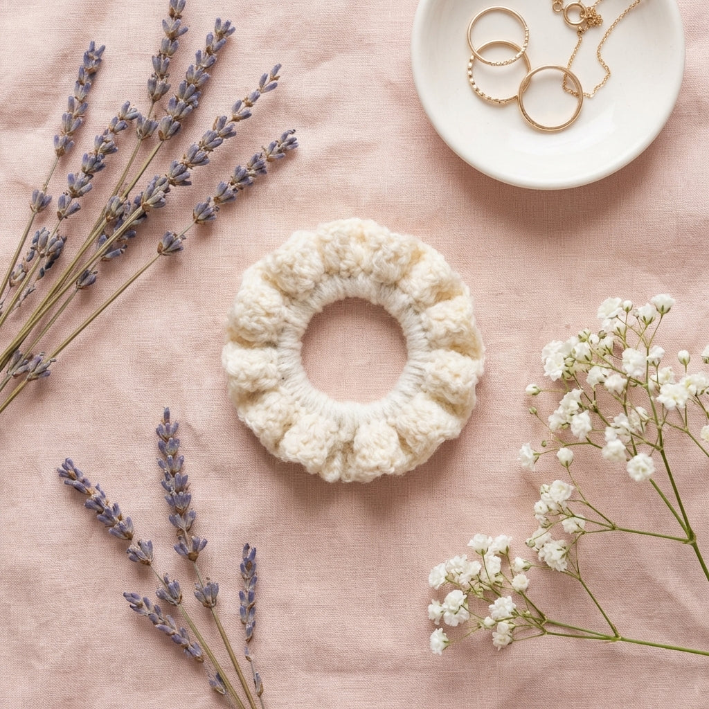 Cream scrunchie in lifestyle setting