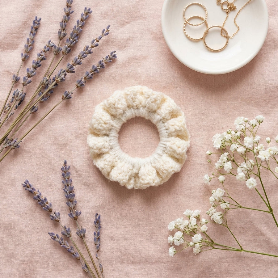 Cream scrunchie in lifestyle setting
