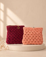 Zipper Pouch in berry and peach, handmade crochet by House of Reena