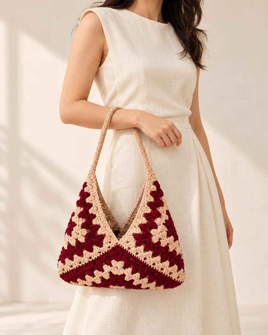 Woollen Shoulder Bag — model holding the bag