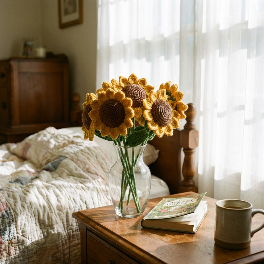 Sunflower bouquet by a bedside